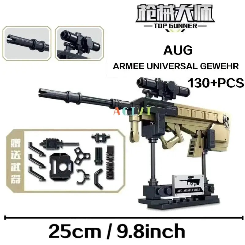 Technical Building Block Set Military Weapon Models Including AK47 Revolver Submachine Gun Sniper Barrett For Kids