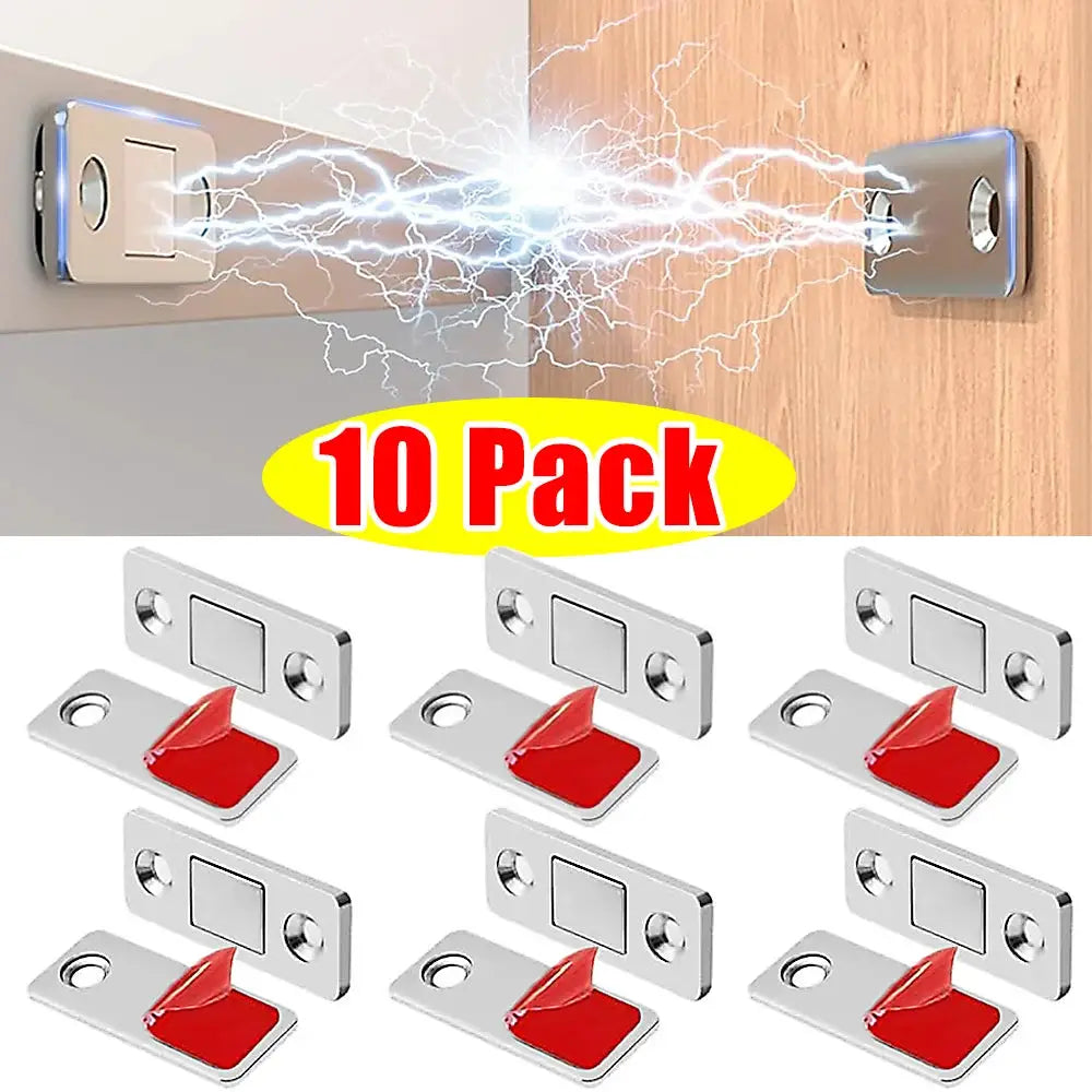 Magnetic cabinet catches, 10-pack; ultra-thin silver metal door magnets for kitchen and closet doors
