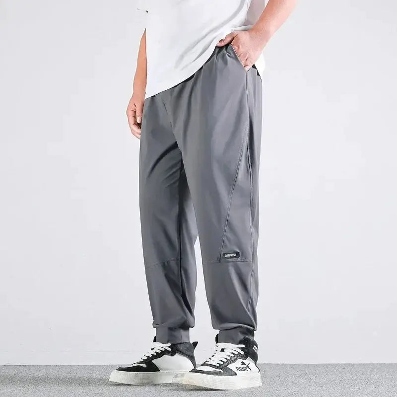 10XL casual jogger pants for men, gray quick-dry fabric with elastic waist, Simples Market