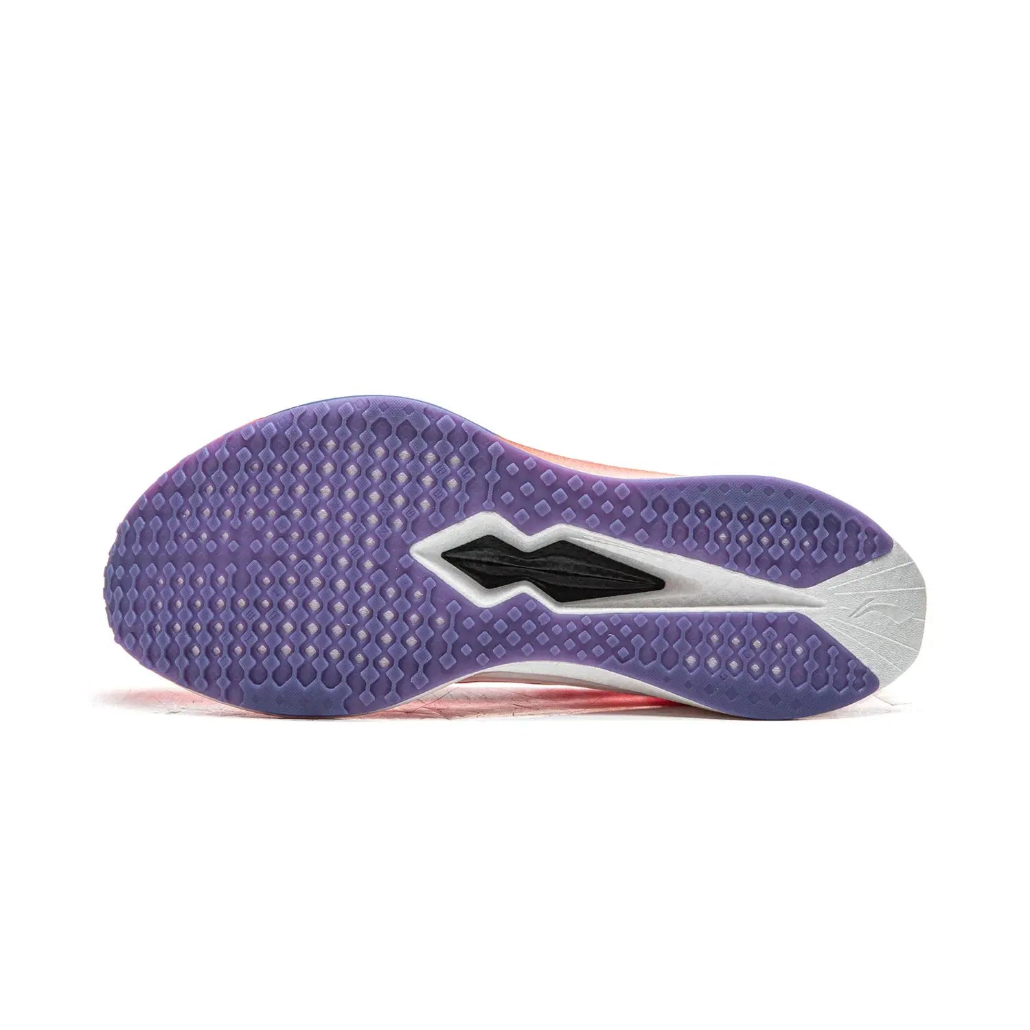 Li-Ning FEIDIAN 6 Challenger running shoe sole; purple outsole, black Li-Ning logo, white midsole edge