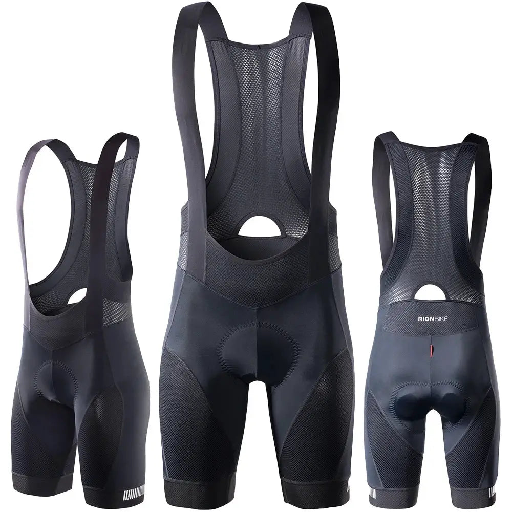 RIONBIKE men's cycling bib shorts with mesh straps, gray/black padded for long-distance MTB