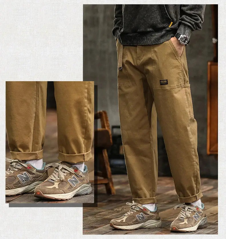 HIQOR men's tan cotton cargo pants with cargo pockets