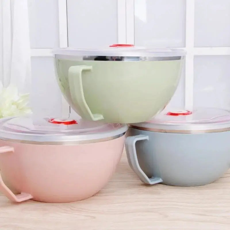 Stainless Steel Bowl With Handle Anti Scalding For Instant Noodles Mixing Bowl Kitchen Tableware Food Accessory
