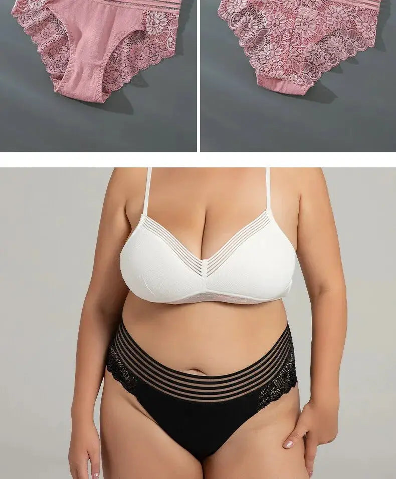 3-piece pink lace panties set for women with breathable seamless briefs