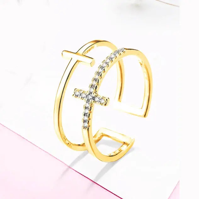925 Sterling Silver Double Layer Water Drop Ring For Women With Square Zircon Adjustable Index Finger Jewelry Gift