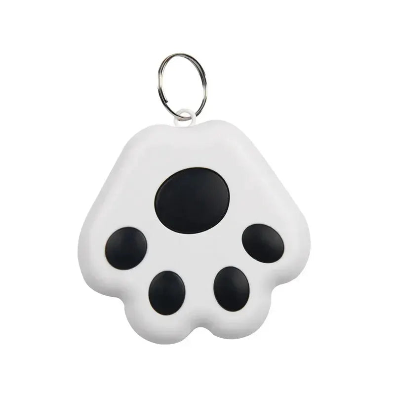 Mini paw-shaped pet GPS tracker keychain, white with black paw pads, Simples Market