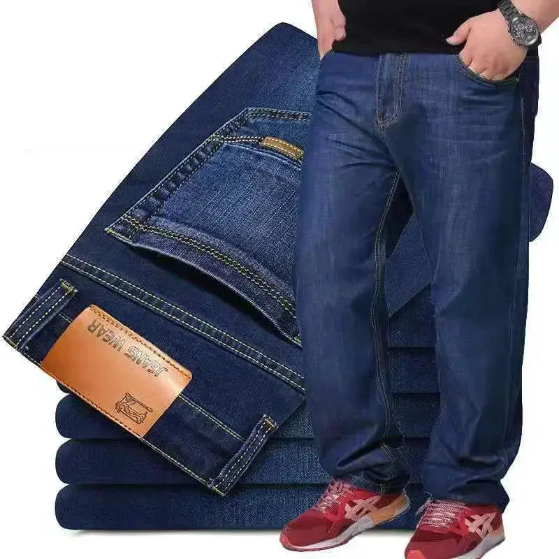 Men's blue denim jeans, oversized loose fit with high waist, Simples Market