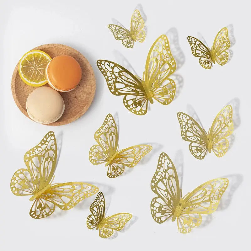 48 Pieces 3D Butterfly Wall Decor Set In Gold Finish With 4 Styles And 3 Sizes For Birthday Party Cake Room Decor