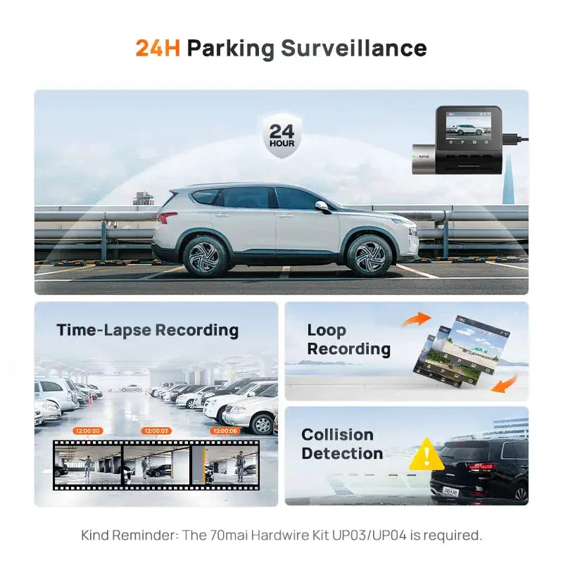 70mai Dash Cam A510 front car DVR with 24H parking surveillance, time-lapse and loop recording