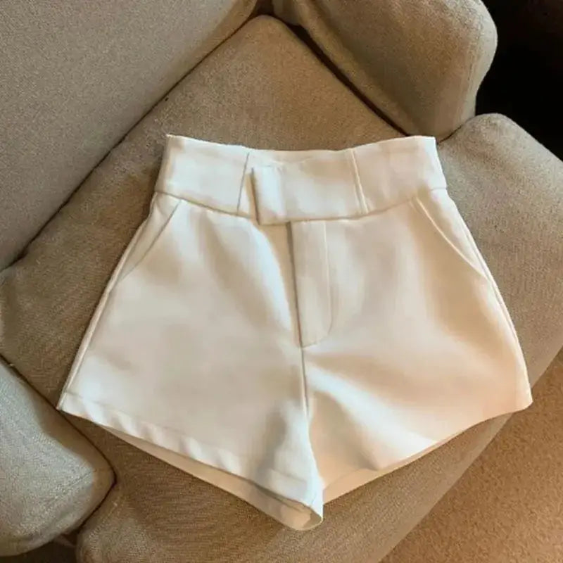 Women shorts white high-waisted casual A-line by Simples Market