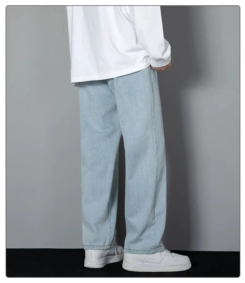 Men's denim jeans by Simples Market, 2026 Korean casual wide-leg pants in light blue