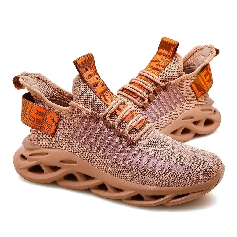 MAEDEF men’s breathable mesh sneakers in peach-pink with a chunky platform sole