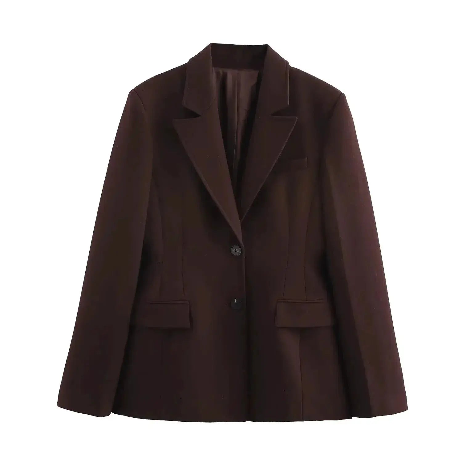 KONDALA brown single-breasted blazer with notched lapels, button closure and flap pockets.