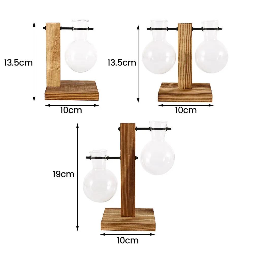 Simples Market Creative glass bulb planter on wood stand; two clear desktop bulb vases for hydroponics