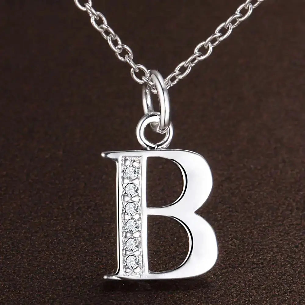 Letter B pendant necklace, 925 sterling silver with zircon stones, Simples Market