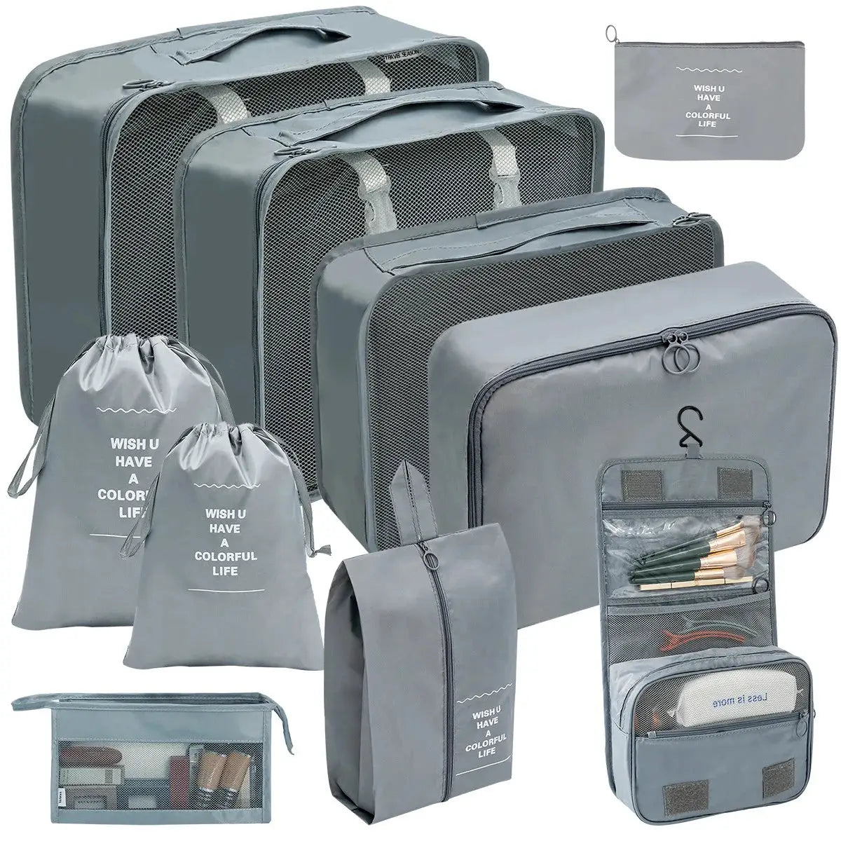 7 To 10 Piece Travel Organizer Set Packing Cubes And Oxford Storage Bags For Luggage Clothes Shoes Wardrobe