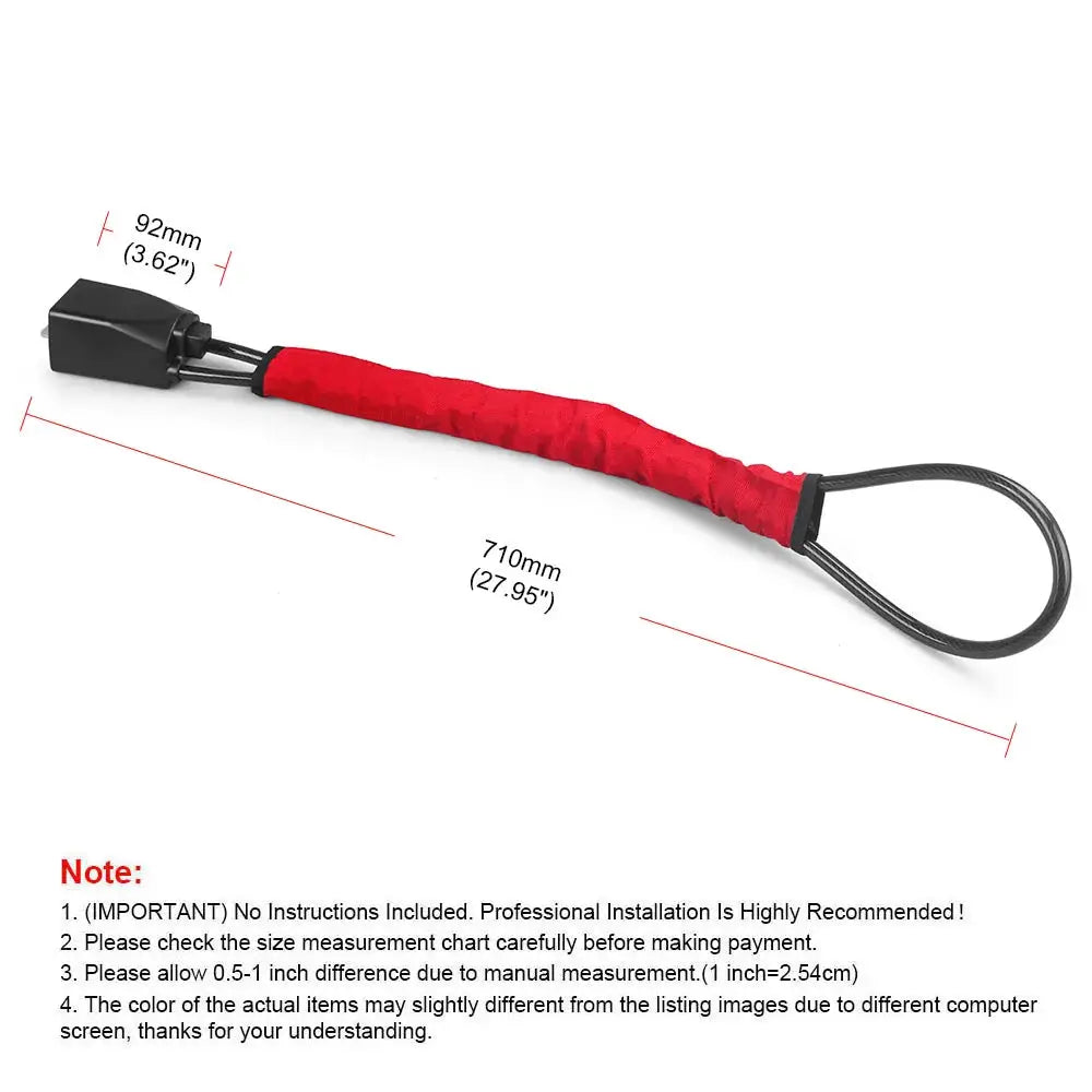 Car steering wheel lock with red fabric-wrapped steel cable and 3 keys, universal anti-theft device