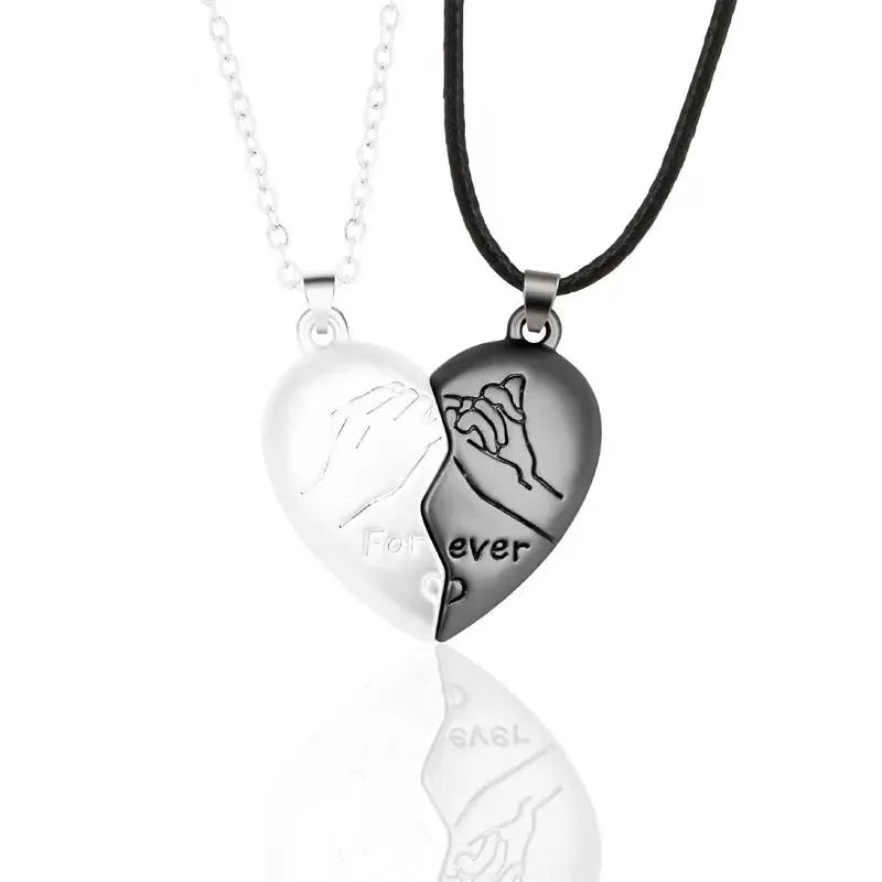 Couple Magnetic Heart Pendant Necklace Electrocardiogram Design Interlocking Hearts Valentines Gift