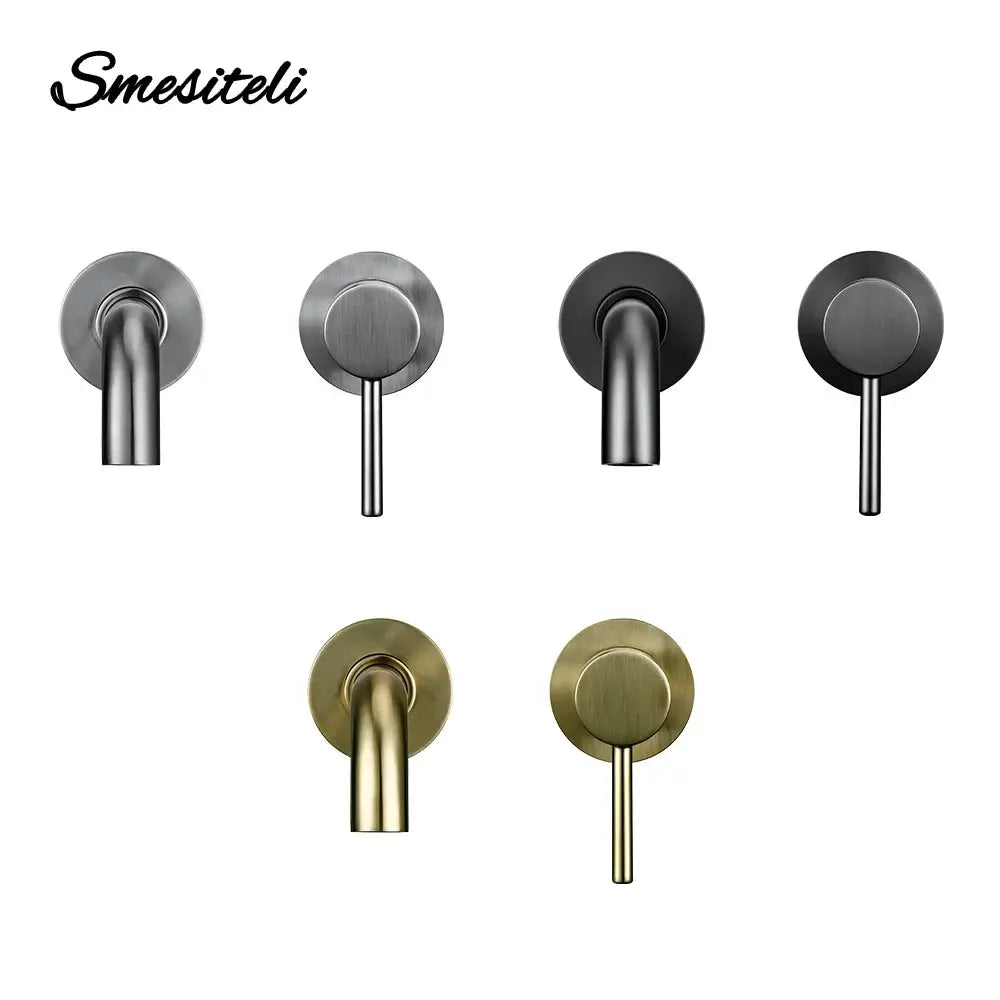 Simples Market basin faucet wall-mounted bathroom mixer; eight finish options shown, including matte black, brass and rose gold.