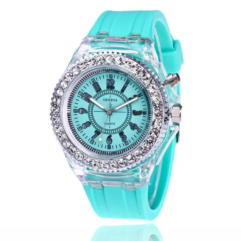 LumiPulse LED Luminous Wristwatch With Rhinestones Silicone Comfort Unisex For Women Men Kids