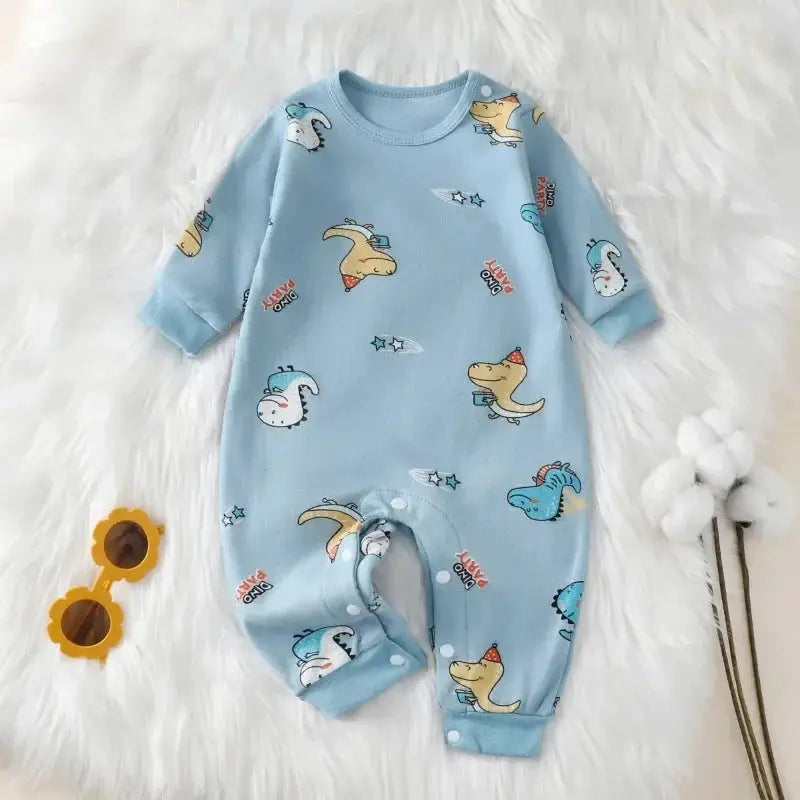 Newborn Baby Romper For 0 To 18 Months 100 Percent Cotton Long Sleeve Unisex Cute Cartoon Pattern For Autumn And Spring