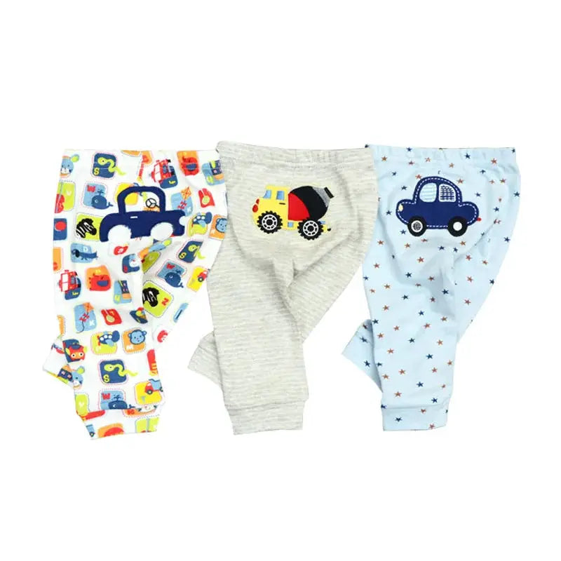 Kiddiezoom 3 Piece Baby Pants Set Cartoon Pattern 100 Percent Cotton Soft Comfortable Trousers For Boys And Girls