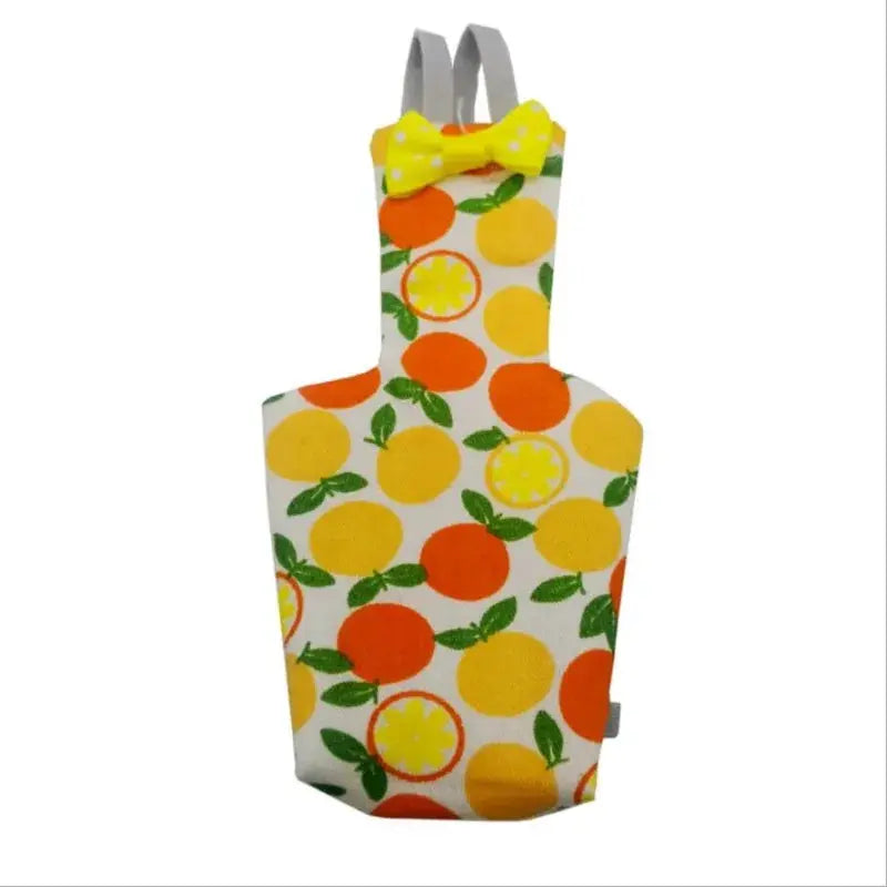 Parrot diaper with bowtie in bright citrus print for small to large pet birds, washable flight suit
