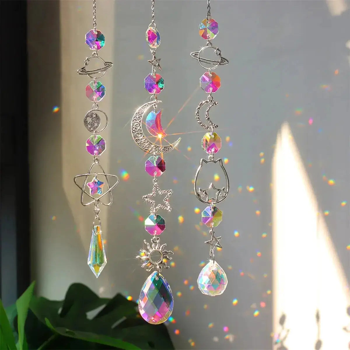 Galaxy Stars Moon Crystal Sun Catcher Hanging Decoration For Outdoor Garden Wall