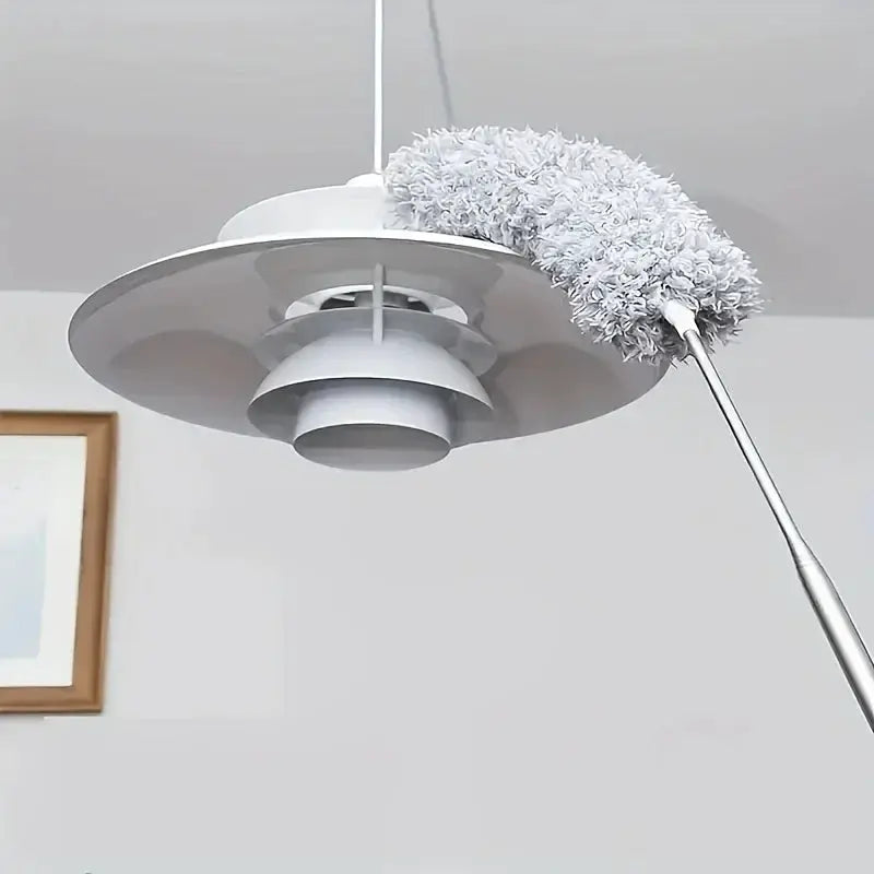2.8m extendable gray chicken feather duster with curved ceiling cleaning broom by Simples Market