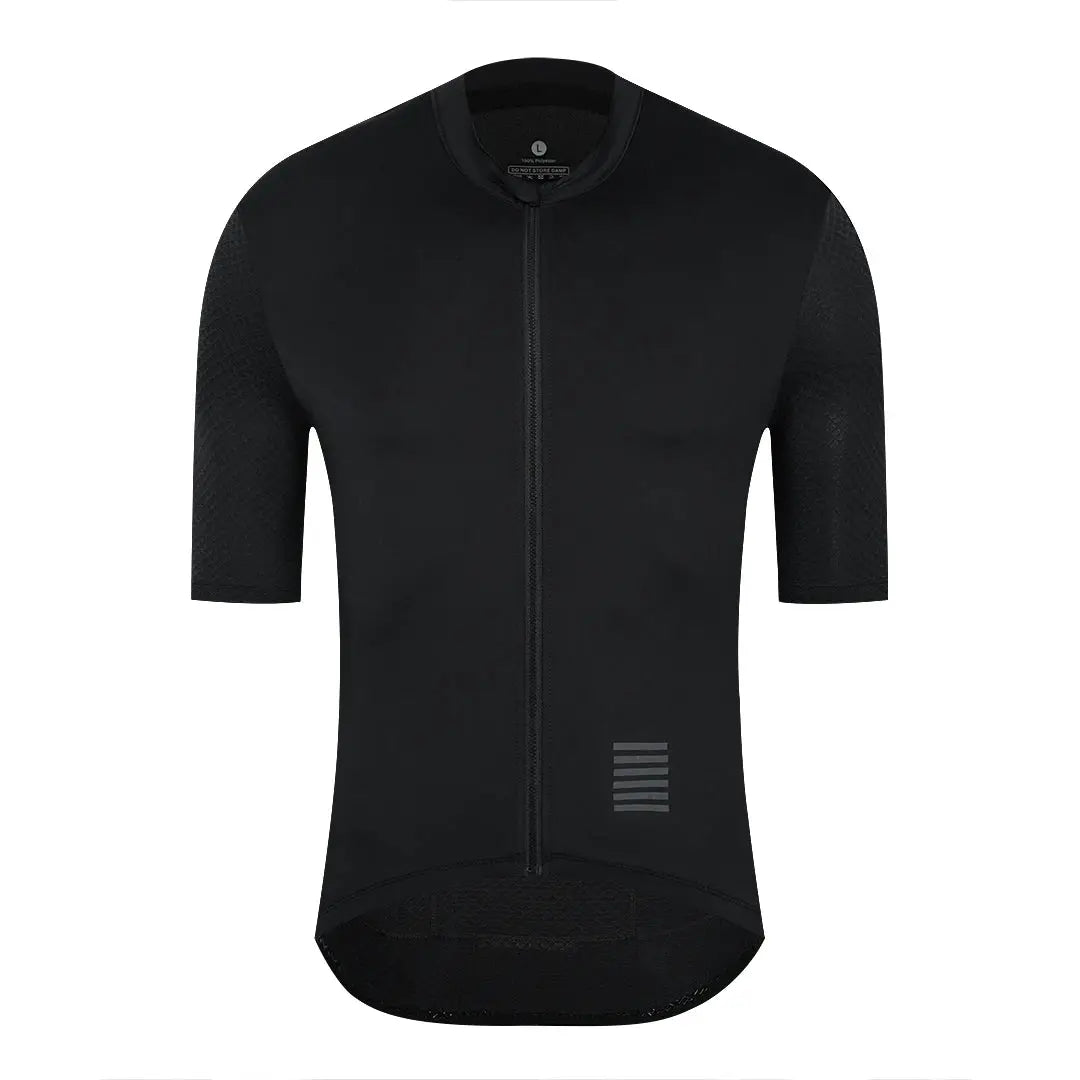 YKYWBIKE men's black cycling jersey, short sleeves with mesh panels and full front zipper, Simples Market