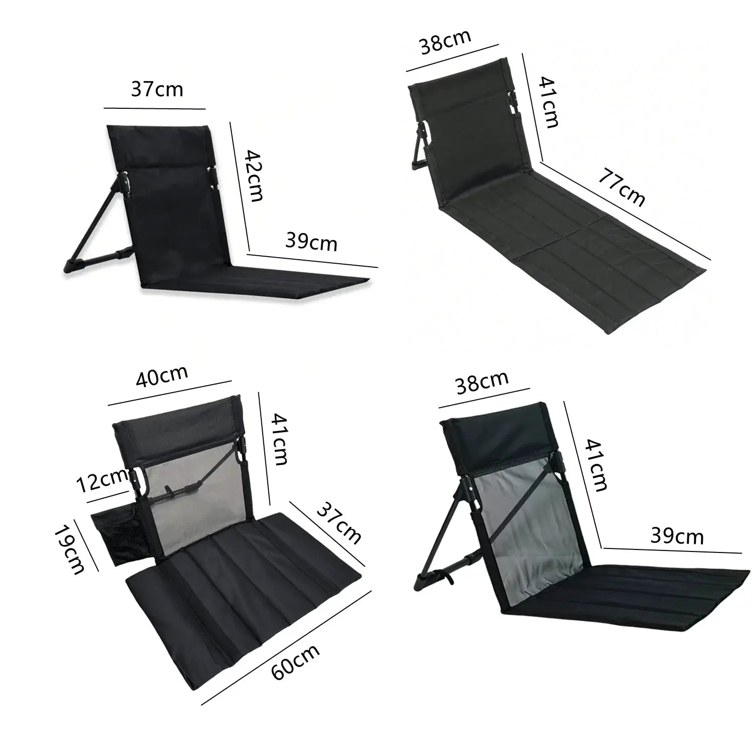 Simples Market outdoor foldable camping chair with Oxford cloth, backrest cushion, portable black.
