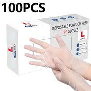 Simples Market 100pcs L TPE disposable gloves, powder-free, clear for kitchen and household use