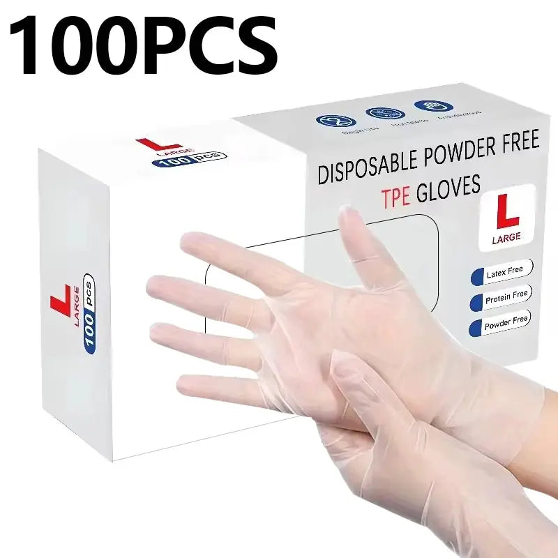 Simples Market 100pcs L TPE disposable gloves, powder-free, clear for kitchen and household use