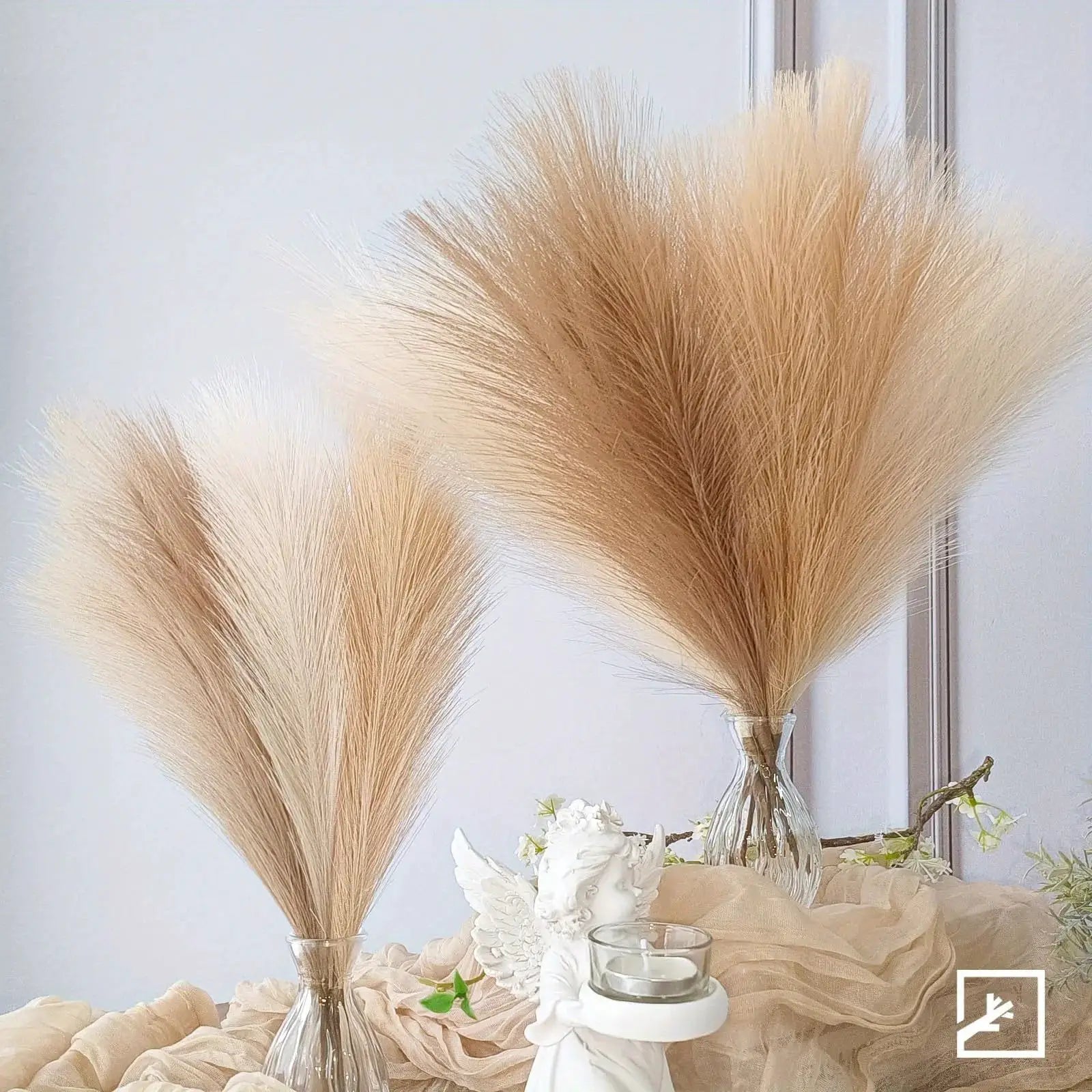 6pcs pampas grass decor in beige artificial reeds, arranged in glass vases for wedding or home decor