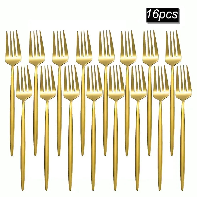 Stainless Steel Gold Tableware Fork Set 8 12 16 Pieces Dinner Forks Salad Forks Fruit Forks For Restaurant Banquet