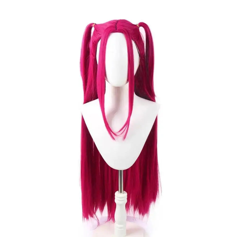 Cosplay wig: long purple-pink hair with side ponytails for kids' Halloween costume