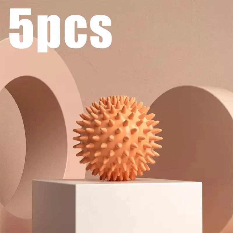 Fascia massage ball with spikes, peach-orange color, 5-piece set