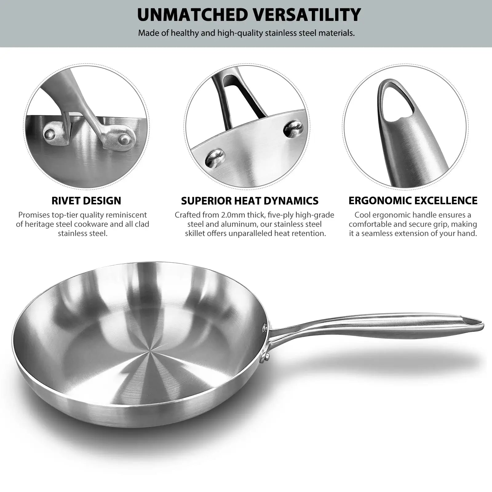 11 Inch 304 Stainless Steel Frying Pan Nonstick Skillet For Gas And Induction Cooktops