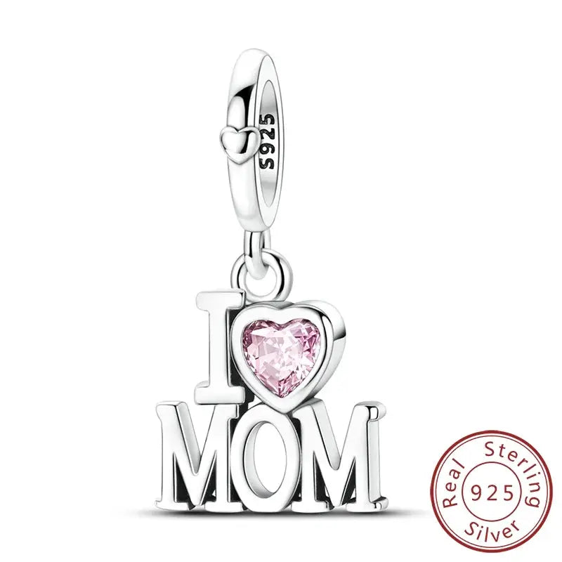Mother's Day 925 Sterling Silver Heart Charms Beads Dangle For Bracelets Love Mom Jewelry Gift