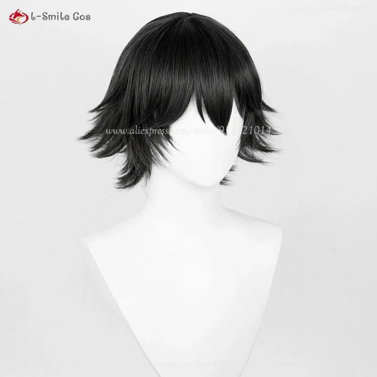 Anime Shizukuu cosplay wig, black short wig inspired by Shizuku Murasaki, synthetic hair by Simples Market.