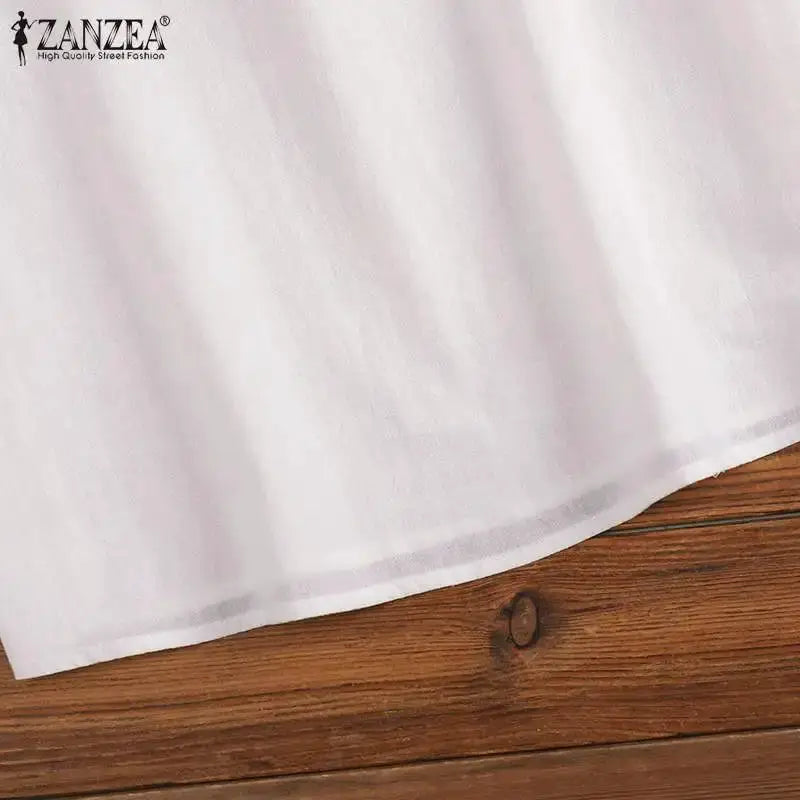 ZANZEA Summer Vintage Womens Blouse O Neck ThreeQuarter Sleeve Cotton