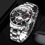 Fashion Men's Stainless Steel Band Analog Quartz Wristwatch With Calendar Minimalist Dial For Casual Wear
