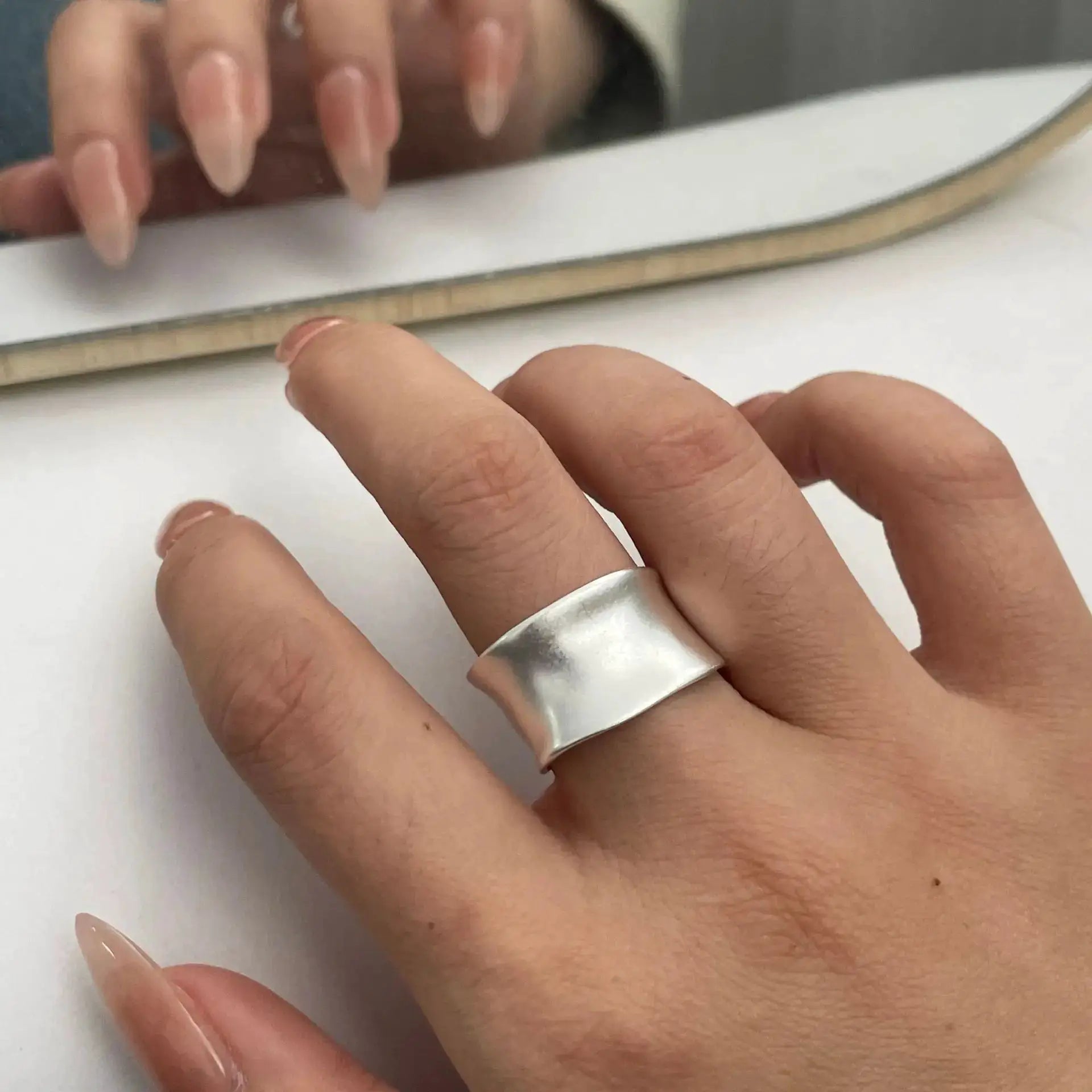 925 Sterling Silver Ring For Women Wide Open Vintage Style Handmade Zircon Ring Hypoallergenic Gift