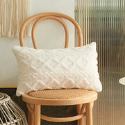 Lumbar pillow cover, plush white textured fabric, 30x50cm.