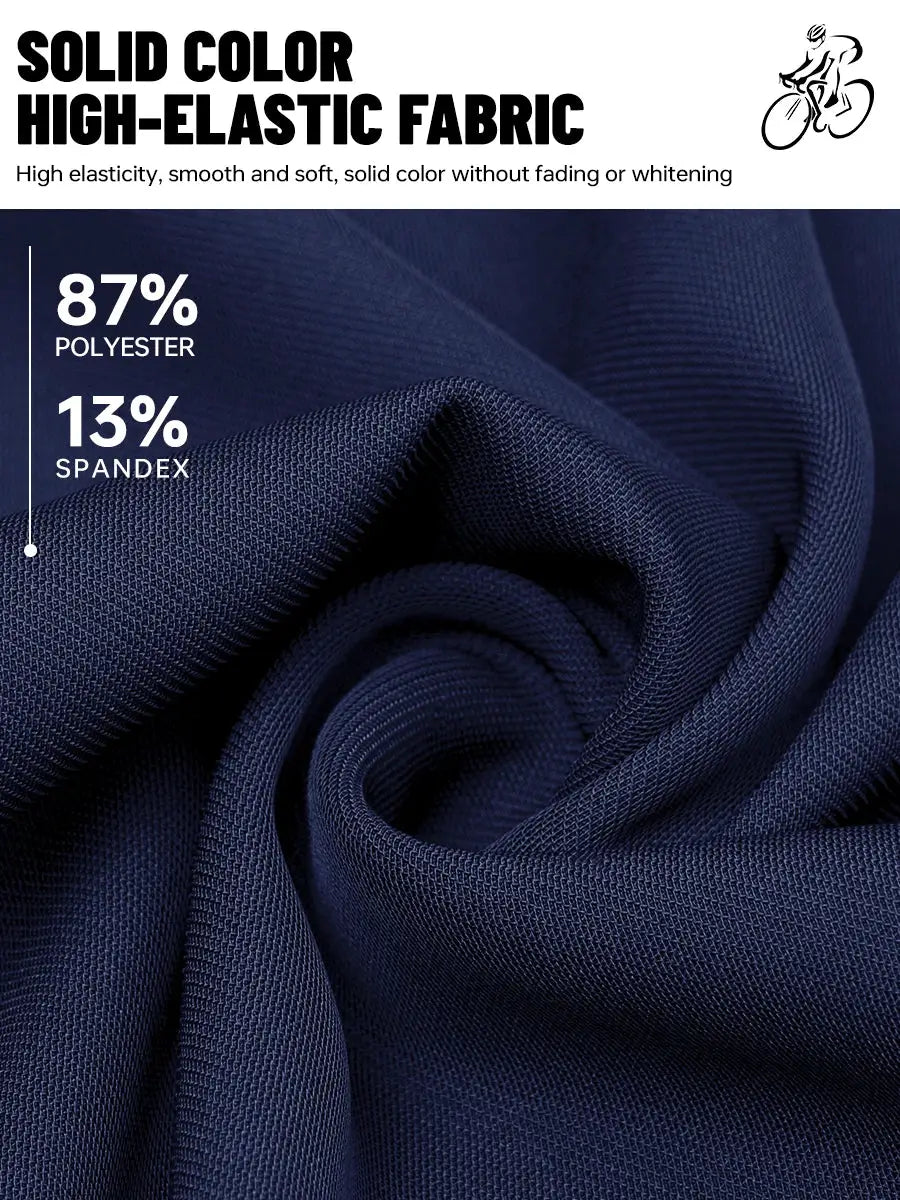 Fabric swatch: navy blue solid-color high-elastic fabric, 87% polyester, 13% spandex