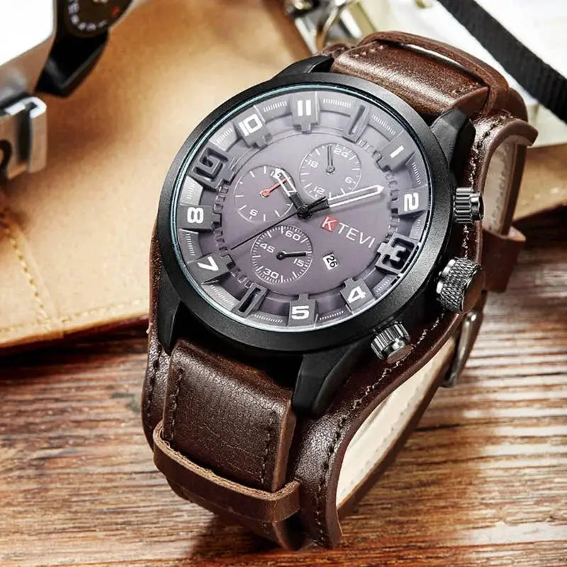 Retro Mens Luxury Quartz Watch With PU Leather Strap Date Big Dial Business Military Tactical Wristwatch