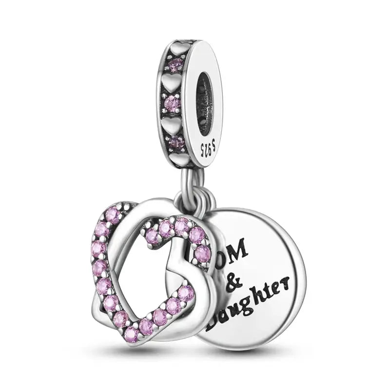 Mother's Day 925 Sterling Silver Heart Charms Beads Dangle For Bracelets Love Mom Jewelry Gift
