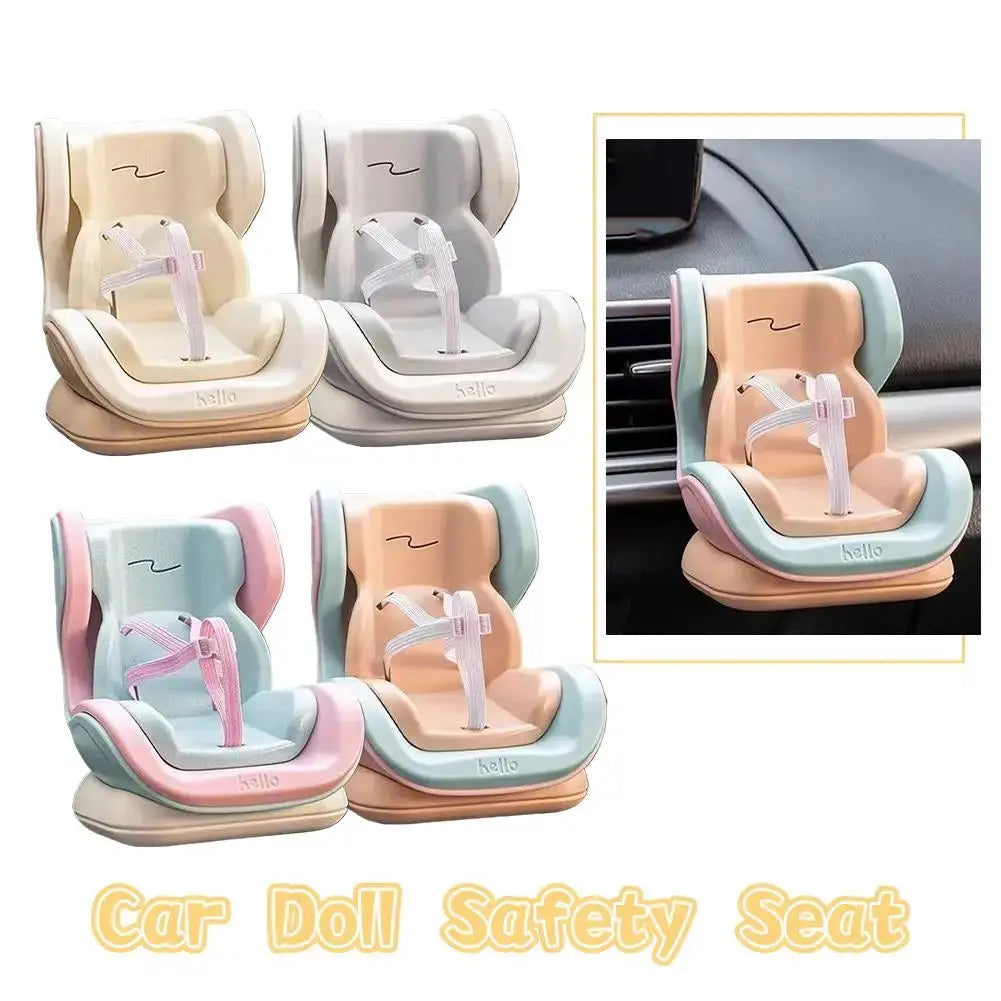 Simples Market Car Doll Safety Seat for 17cm dolls in pastel peach, mint and pink with safety belts