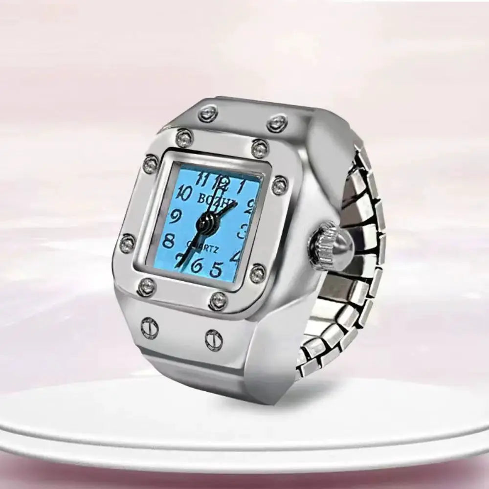 RetroPulse Heart Ring Watch With Adjustable Elastic Strap For Finger Sizes And Vintage Punk Roman Quartz Movement