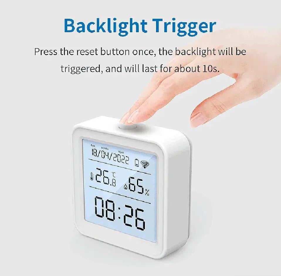 Simples Market white Tuya Zigbee WiFi thermometer hygrometer with backlit LCD display